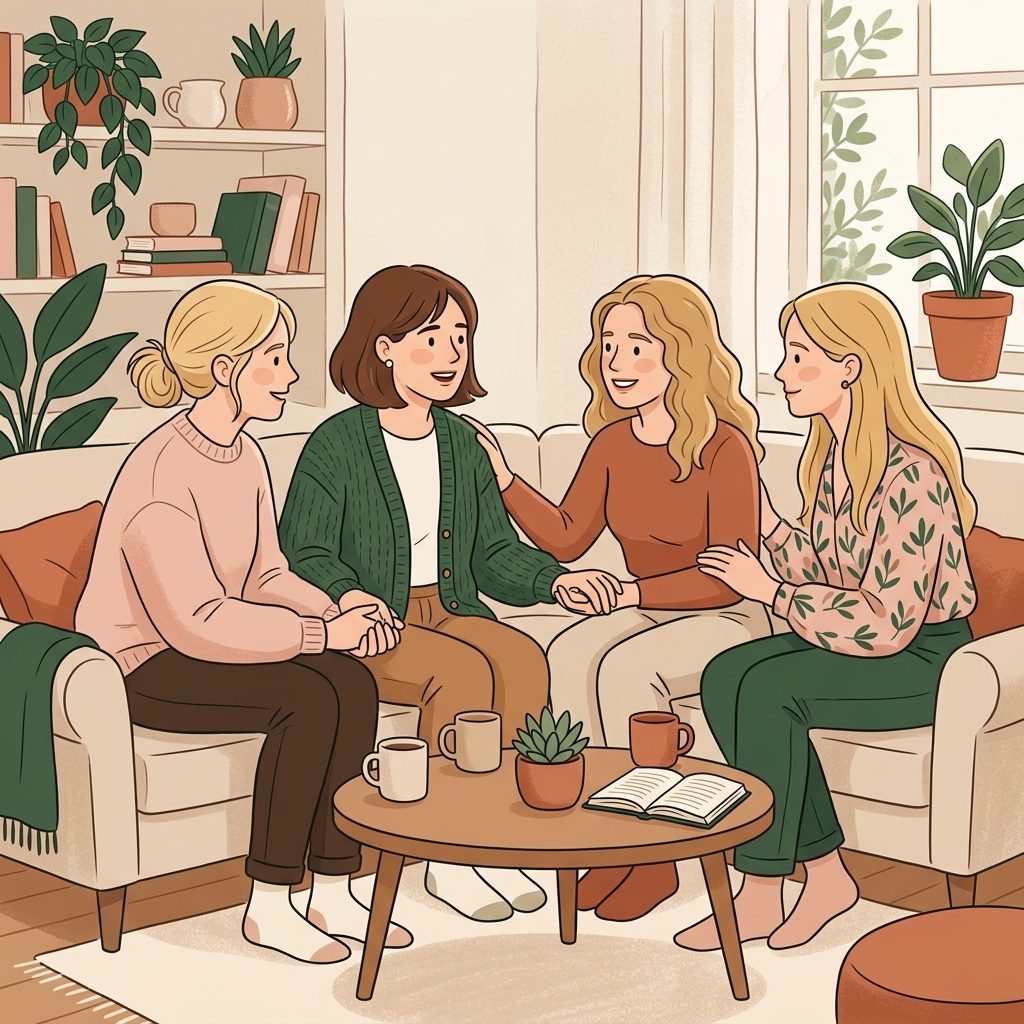 Frauen tauschen sich in einem modernen Café aus